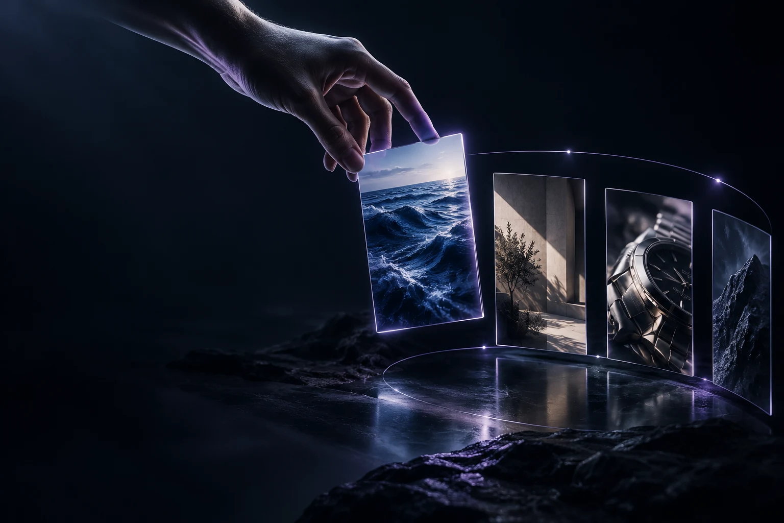 A hand carefully placing cinematic content into a connected flow